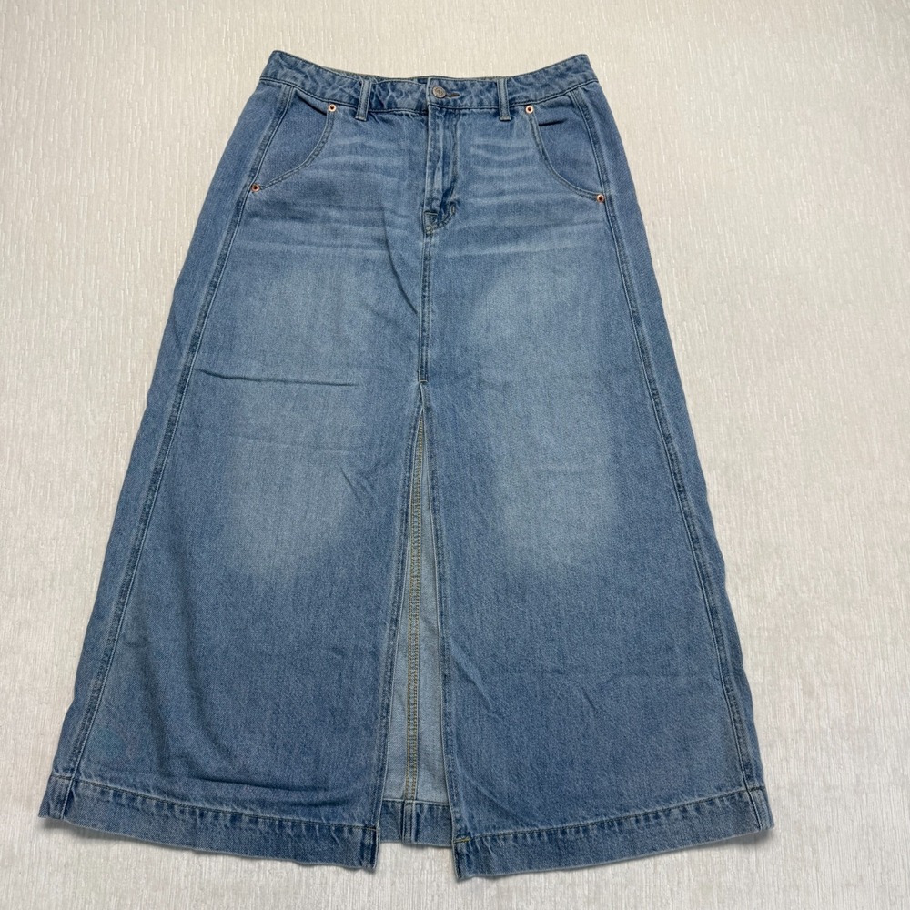 Frye A-Line Skirt Sz 8/29 Blue Long Denim Streetwear Casual Fall Front Slit